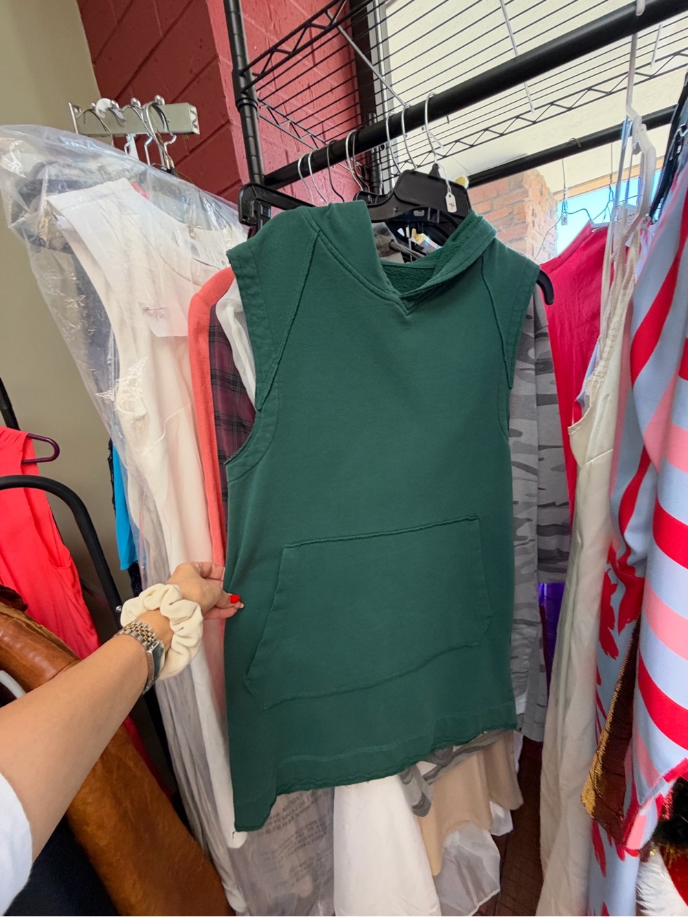 Sleeveless Hoodie Tank Top - Forest Green